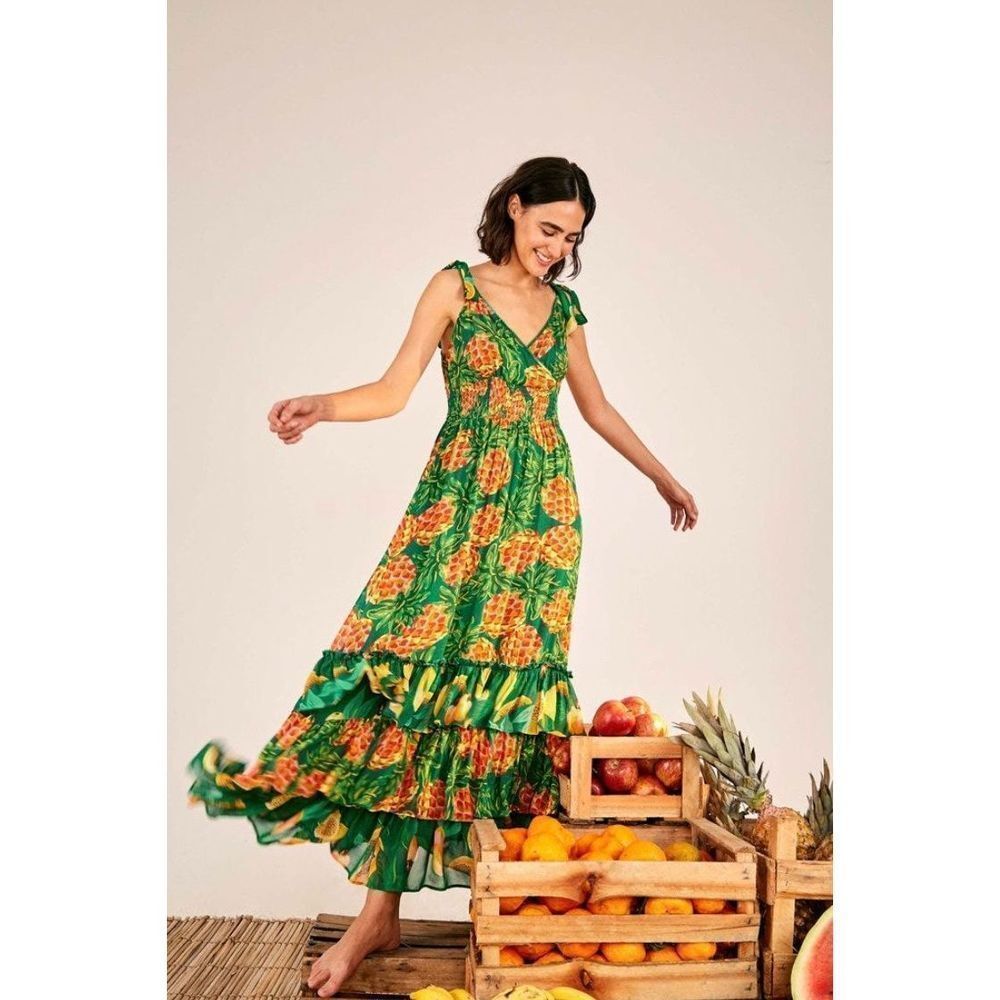 FARM Rio Green and Orange Maxi Dress